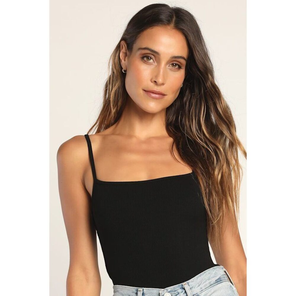 Lulus Love Out Loud Black Ribbed Cutout Bodysuit - Size S